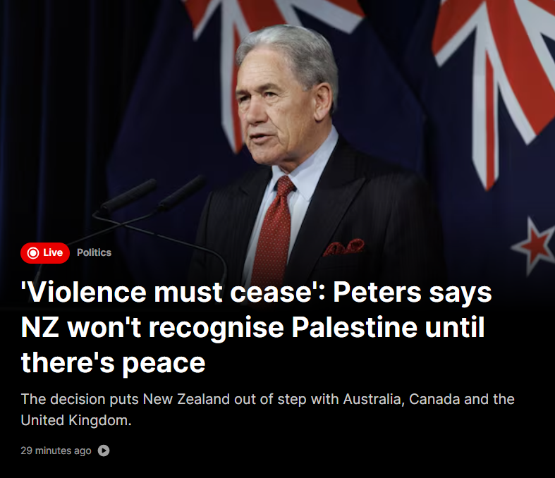 NZ to insist on peace before Palestinian Statehood